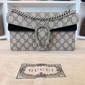 Gucci GG Supreme Monogram Suede Crystal Small Dionysus Shoulder Bag Black
